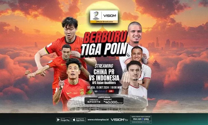 China vs Indonesia, Akses Link Streamingnya di area area Vision+